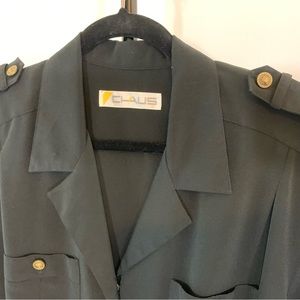 Chaus Button Front Lapel Utility Jumpsuit w Long Sleeves and Shoulder Epaulettes